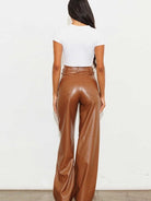 Life is a Party Vegan Leather Wide Leg Pants in Cognac-Women's Clothing-Shop Z & Joxa