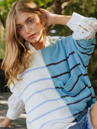 Life's Better in Blue Two-Tone Striped Knit Lightweight Sweater-Women's Clothing-Shop Z & Joxa