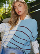 Life's Better in Blue Two-Tone Striped Knit Lightweight Sweater-Women's Clothing-Shop Z & Joxa