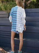 Life's Better in Blue Two-Tone Striped Knit Lightweight Sweater-Women's Clothing-Shop Z & Joxa