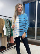 Life's Better in Blue Two-Tone Striped Knit Lightweight Sweater-Women's Clothing-Shop Z & Joxa