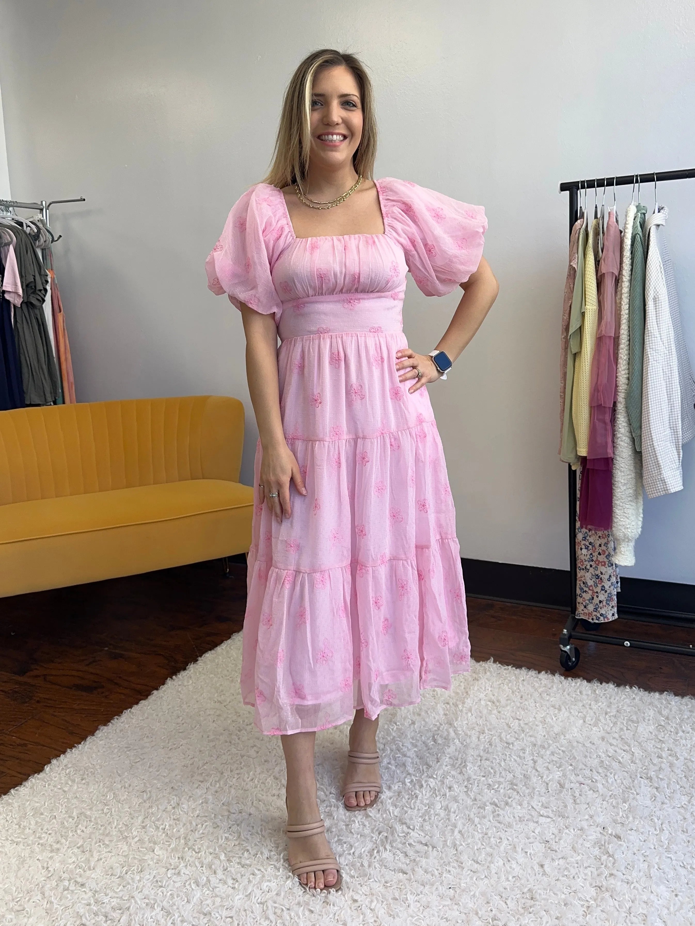 Listen to your Heart Flower Embroidered Puff Sleeve Tiered Maxi Dress-Women's Dresses-Shop Z & Joxa