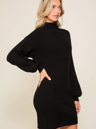 Little Black Sweater Dress Ribbed Sweater Dress with Balloon Sleeves-Women's Clothing-Shop Z & Joxa