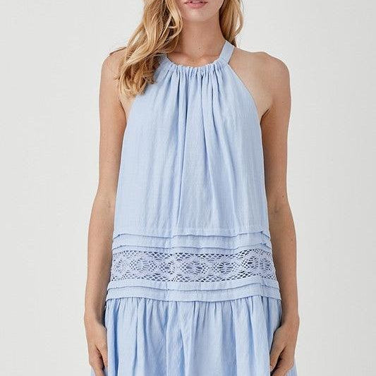 Live Laugh Love Halter Style Babydoll Dress with Lace Detail-Women's Clothing-Shop Z & Joxa
