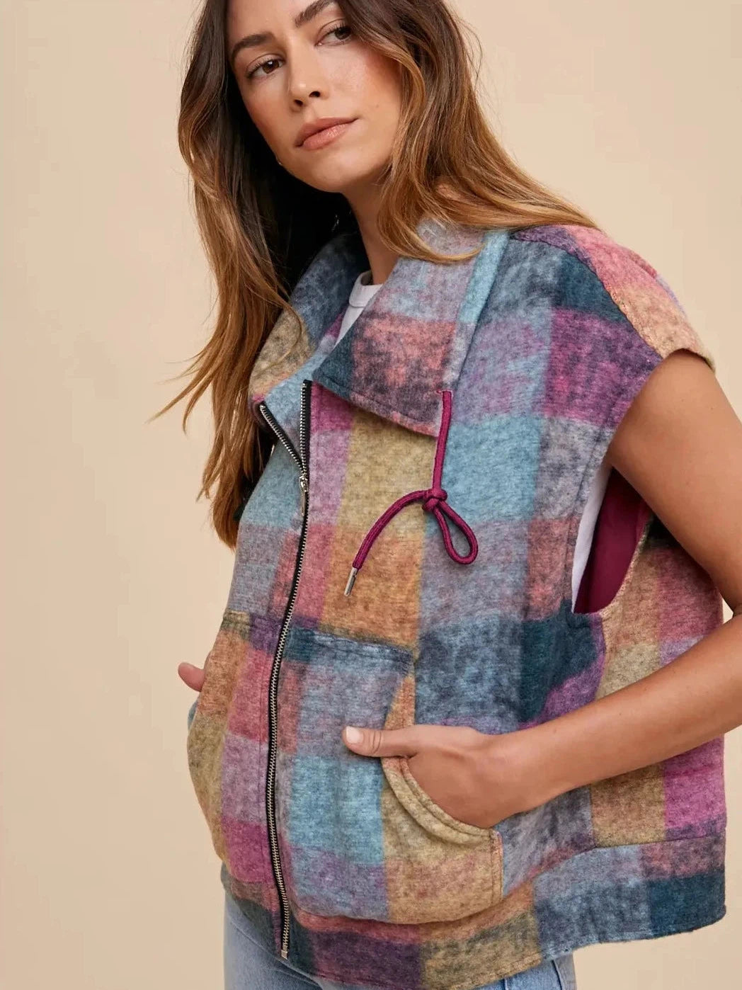 Live Life in Color Multicolor Brushed Plaid Vest-Women's Clothing-Shop Z & Joxa