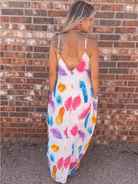 Live in Color Feather Print Maxi Dress with Pockets-Women's Dresses-Shop Z & Joxa