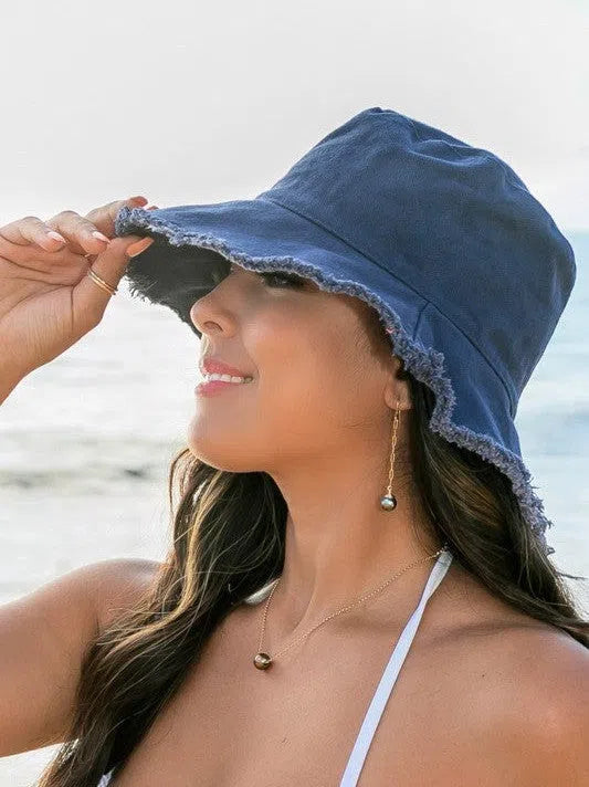 Living for the Weekend Frayed Edge Canvas Bucket Hat-Women's Accessories-Shop Z & Joxa