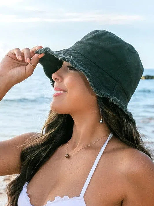 Living for the Weekend Frayed Edge Canvas Bucket Hat-Women's Accessories-Shop Z & Joxa