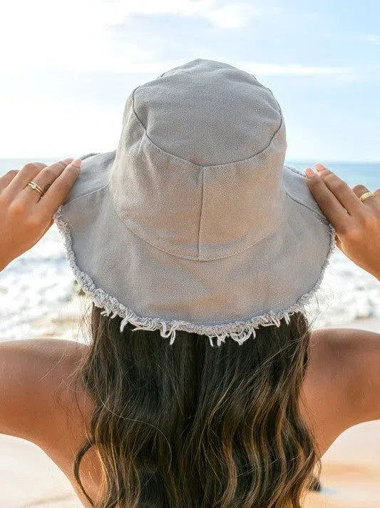 Living for the Weekend Frayed Edge Canvas Bucket Hat-Women's Accessories-Shop Z & Joxa