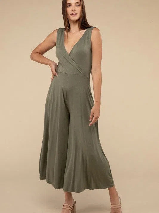 Living in the Now Surplice Neckline Sleeveless Jumpsuit-Women's Clothing-Shop Z & Joxa