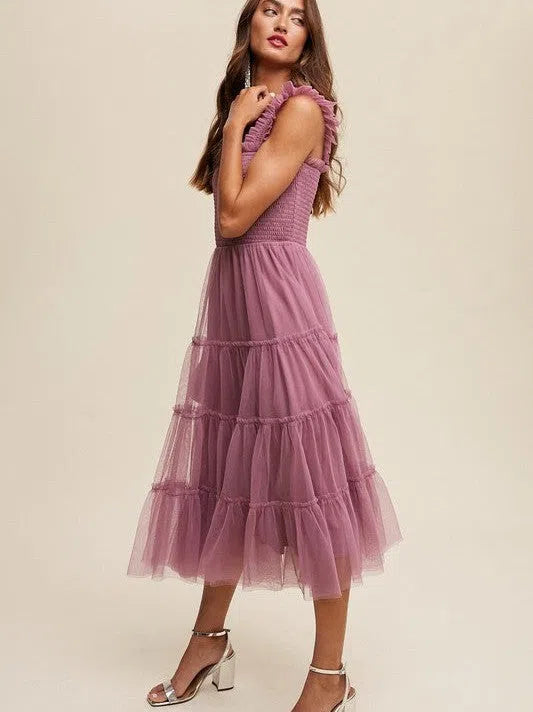 Living my Own Fairytale Smocked Mesh Ruffle Tiered Maxi Dress-Women's Clothing-Shop Z & Joxa