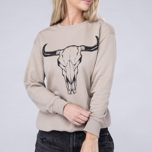 Long Horn Graphic Sweatshirt-Women's Clothing-Shop Z & Joxa