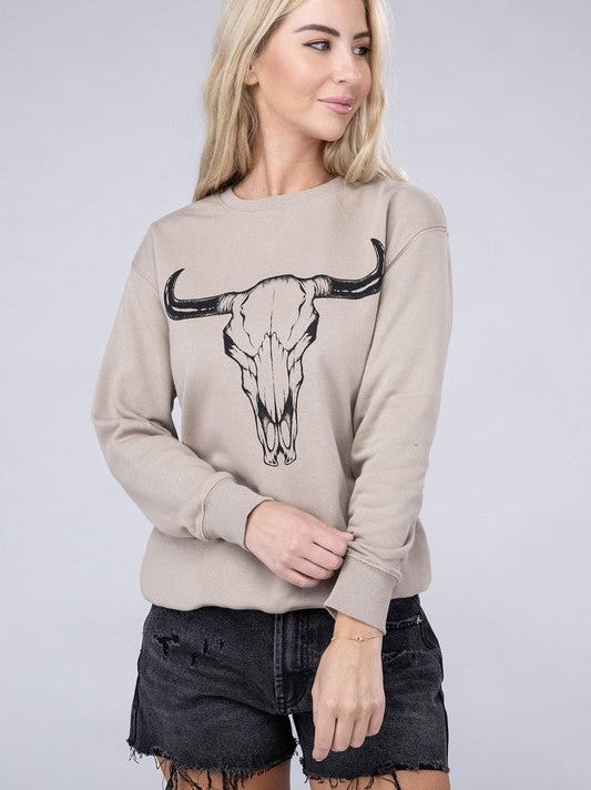 Long Horn Graphic Sweatshirt-Women's Clothing-Shop Z & Joxa