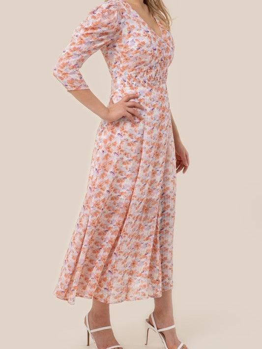 Lovely Pink Floral V Neck Max Dress-Dresses-Shop Z & Joxa