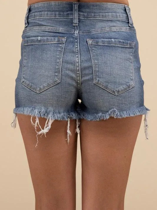 Loving Summer Mid Rise Raw Fringe Hem Denim Shorts-Women's Jeans-Shop Z & Joxa