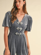 Mable Velvet Lux Puff Sleeve Romper with Jewel Bowes-Women's Dresses-Shop Z & Joxa
