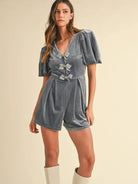 Mable Velvet Lux Puff Sleeve Romper with Jewel Bowes-Women's Dresses-Shop Z & Joxa