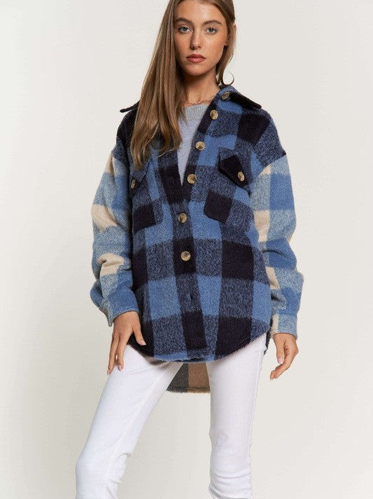 Make a Plaid Statement Front Pocket Button Up Shacket-Women's Clothing-Shop Z & Joxa