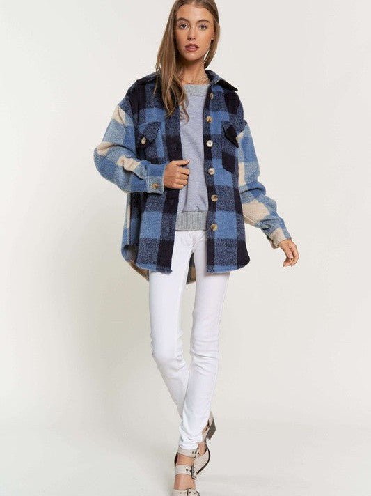 Make a Plaid Statement Front Pocket Button Up Shacket-Women's Clothing-Shop Z & Joxa