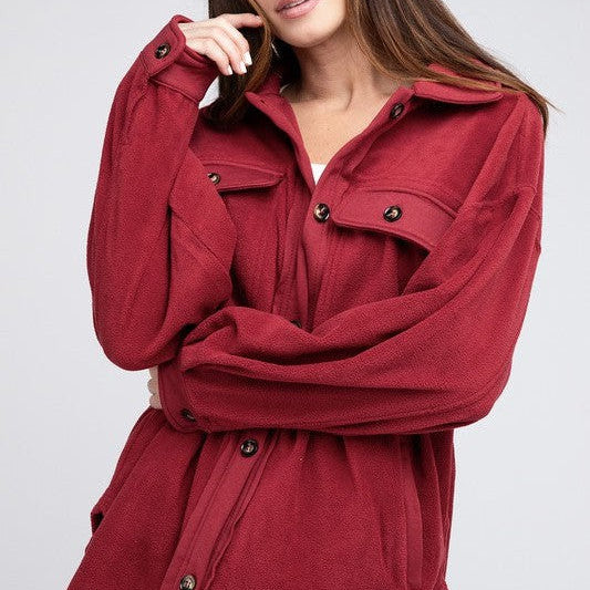 Making Sweater Weather Better Fleece Buttoned Down Oversized Shacket-Women's Clothing-Shop Z & Joxa