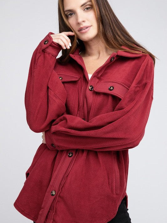 Making Sweater Weather Better Fleece Buttoned Down Oversized Shacket-Women's Clothing-Shop Z & Joxa