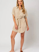 Making my Way Half Sleeve Button Down Shirt Dress-Women's Clothing-Shop Z & Joxa