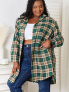 Mandy Forest Plaid Collared Neck Long Sleeve Long Shirt-Women's Shirts & Tops-Shop Z & Joxa