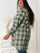 Mandy Forest Plaid Collared Neck Long Sleeve Long Shirt-Women's Shirts & Tops-Shop Z & Joxa