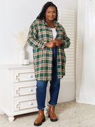 Mandy Forest Plaid Collared Neck Long Sleeve Long Shirt-Women's Shirts & Tops-Shop Z & Joxa