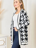 Mandy Timeless Charm Houndstooth Open Front Longline Cardigan-Women's Shirts & Tops-Shop Z & Joxa