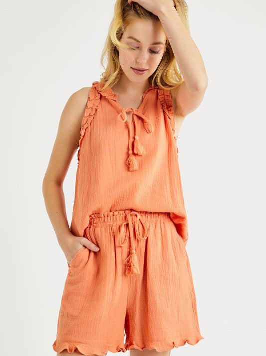 Matchy Matchy Gauze Summer Set in Coral Orange-Women's Clothing-Shop Z & Joxa