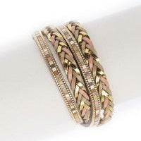 Mauve Pastel Braided Leather Bracelet with Gold Accents-Women's Accessories-Shop Z & Joxa
