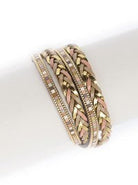 Mauve Pastel Braided Leather Bracelet with Gold Accents-Women's Accessories-Shop Z & Joxa