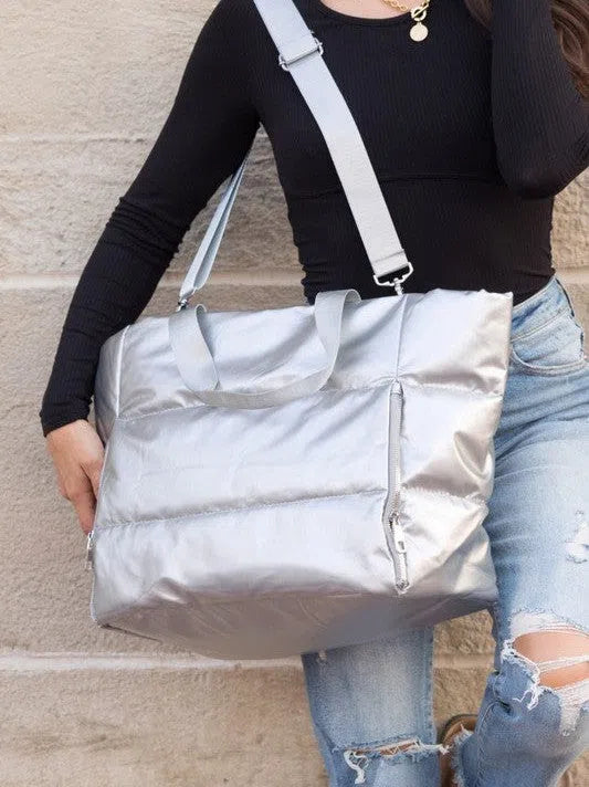Metallic Dream Puffer Tote Bag-Women's Accessories-Shop Z & Joxa