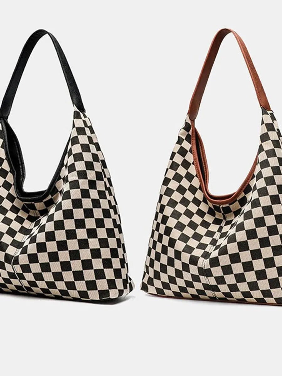 Metro Check Mixed Media Hobo Bag-Women's Accessories-Shop Z & Joxa