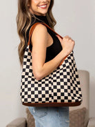 Metro Check Mixed Media Hobo Bag-Women's Accessories-Shop Z & Joxa