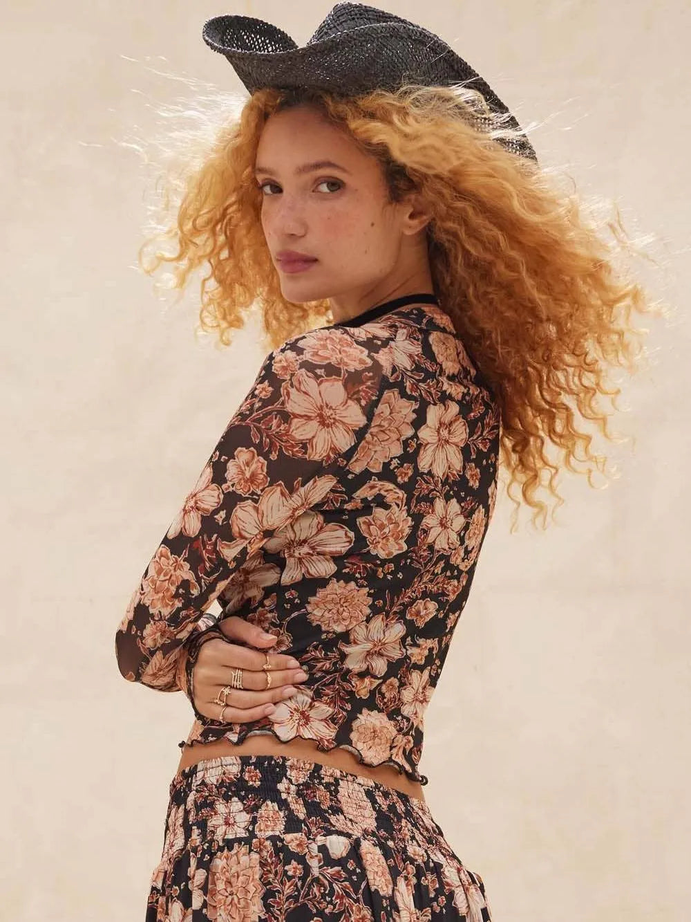 Midnight Garden Vintage Floral Mesh Long Sleeve Mock Neck Top-Women's Shirts & Tops-Shop Z & Joxa