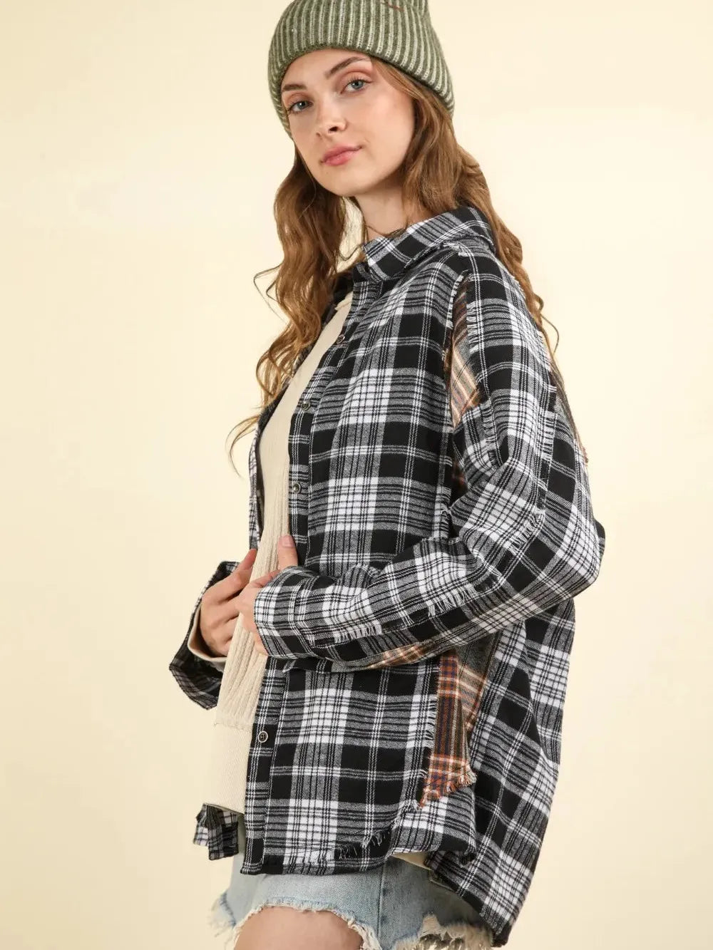 Midnight Plaid Raw-Edge Shacket by Very J-Shop Z & Joxa