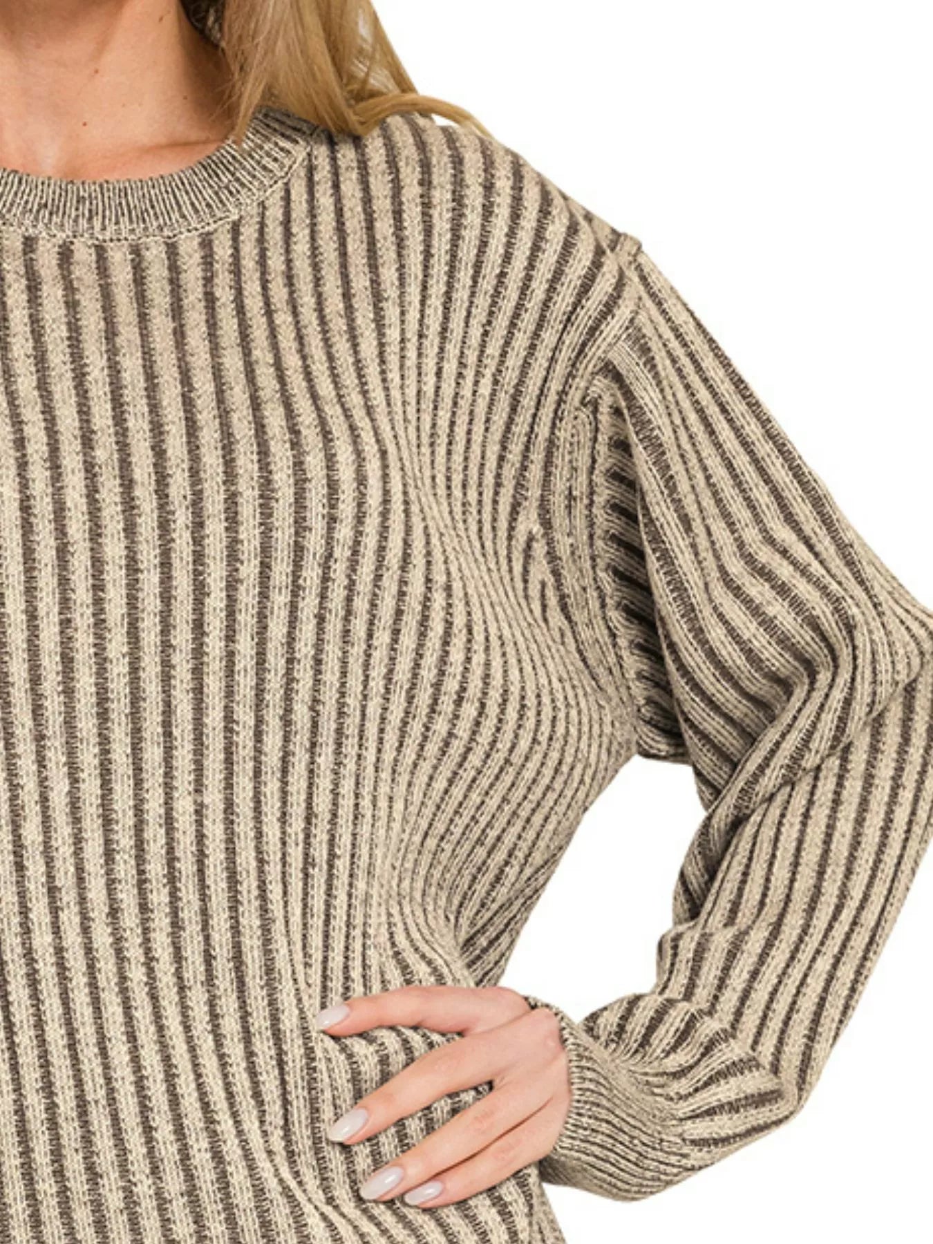 Mocha Crush Curved Hem Ribbed Sweater-Women's Shirts & Tops-Shop Z & Joxa