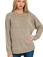 Mocha Crush Curved Hem Ribbed Sweater-Women's Shirts & Tops-Shop Z & Joxa
