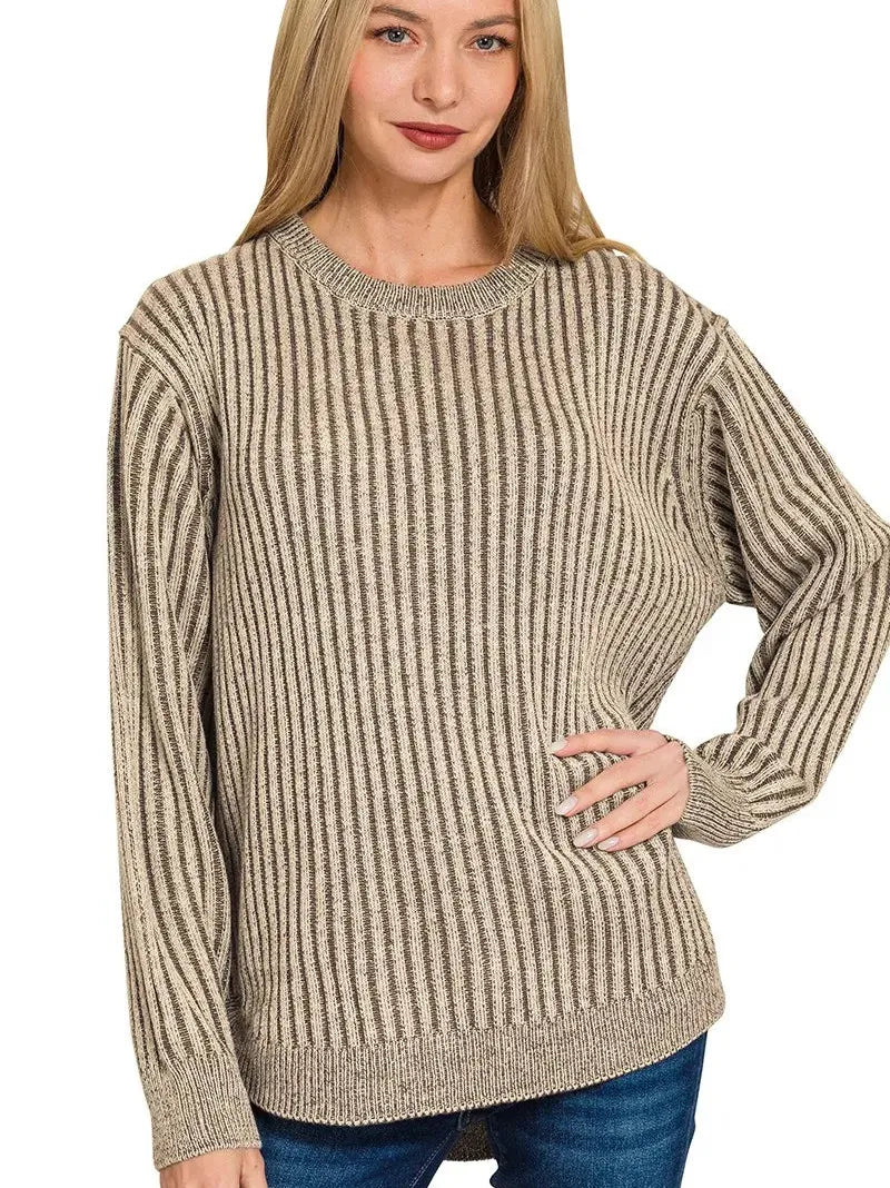 Mocha Crush Curved Hem Ribbed Sweater-Women's Shirts & Tops-Shop Z & Joxa