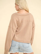 Mocha Moments V-Neck Ribbed Knit Top by Very J-Women's Shirts & Tops-Shop Z & Joxa