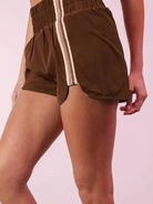 Mocha Momentum Striped Active Shorts by Very J-Women's Shorts-Shop Z & Joxa