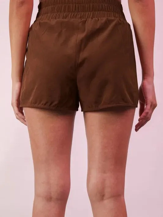 Mocha Momentum Striped Active Shorts by Very J-Women's Shorts-Shop Z & Joxa