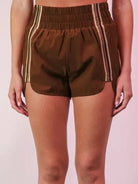 Mocha Momentum Striped Active Shorts by Very J-Women's Shorts-Shop Z & Joxa