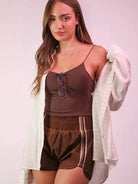 Mocha Momentum Striped Active Shorts by Very J-Women's Shorts-Shop Z & Joxa