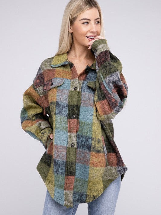 Modern Day Vintage Style Loose Fit Buttoned Down Check Shirt Jacket-Women's Clothing-Shop Z & Joxa
