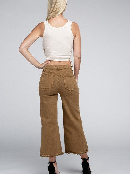 Modern Edge Acid Washed High Waist Cropped Denim Pants with Frayed Hem-Women's Clothing-Shop Z & Joxa
