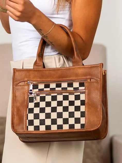 Modern Mosaic Jordan Checkered Accent Tote-Women's Accessories-Shop Z & Joxa