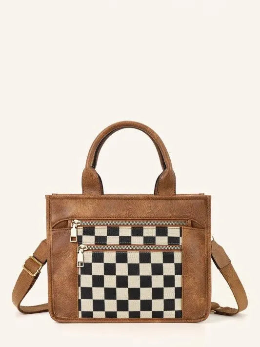 Modern Mosaic Jordan Checkered Accent Tote-Women's Accessories-Shop Z & Joxa